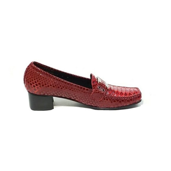 Stuart Weitzman Loafer Heel Pumps Snake Print Red Leather Womens US 7.5 M - Picture 4 of 8